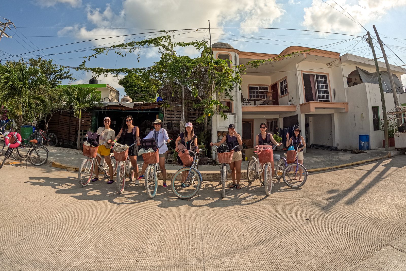 The group lined up with their bikes before setting off