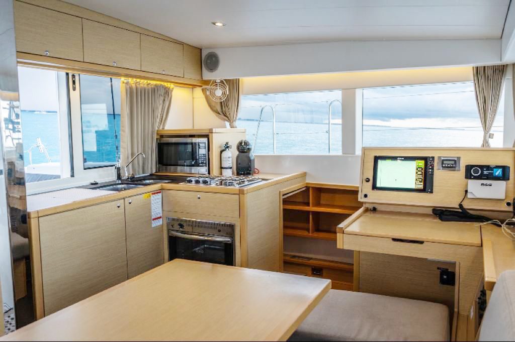 The indoor salon and galley