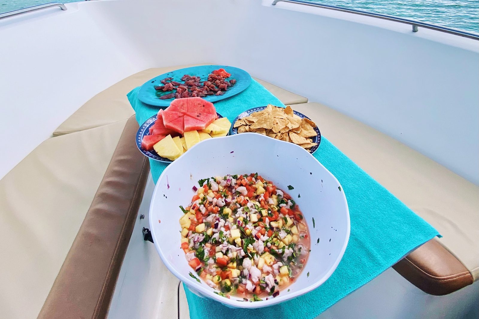 Ceviche served on the bow