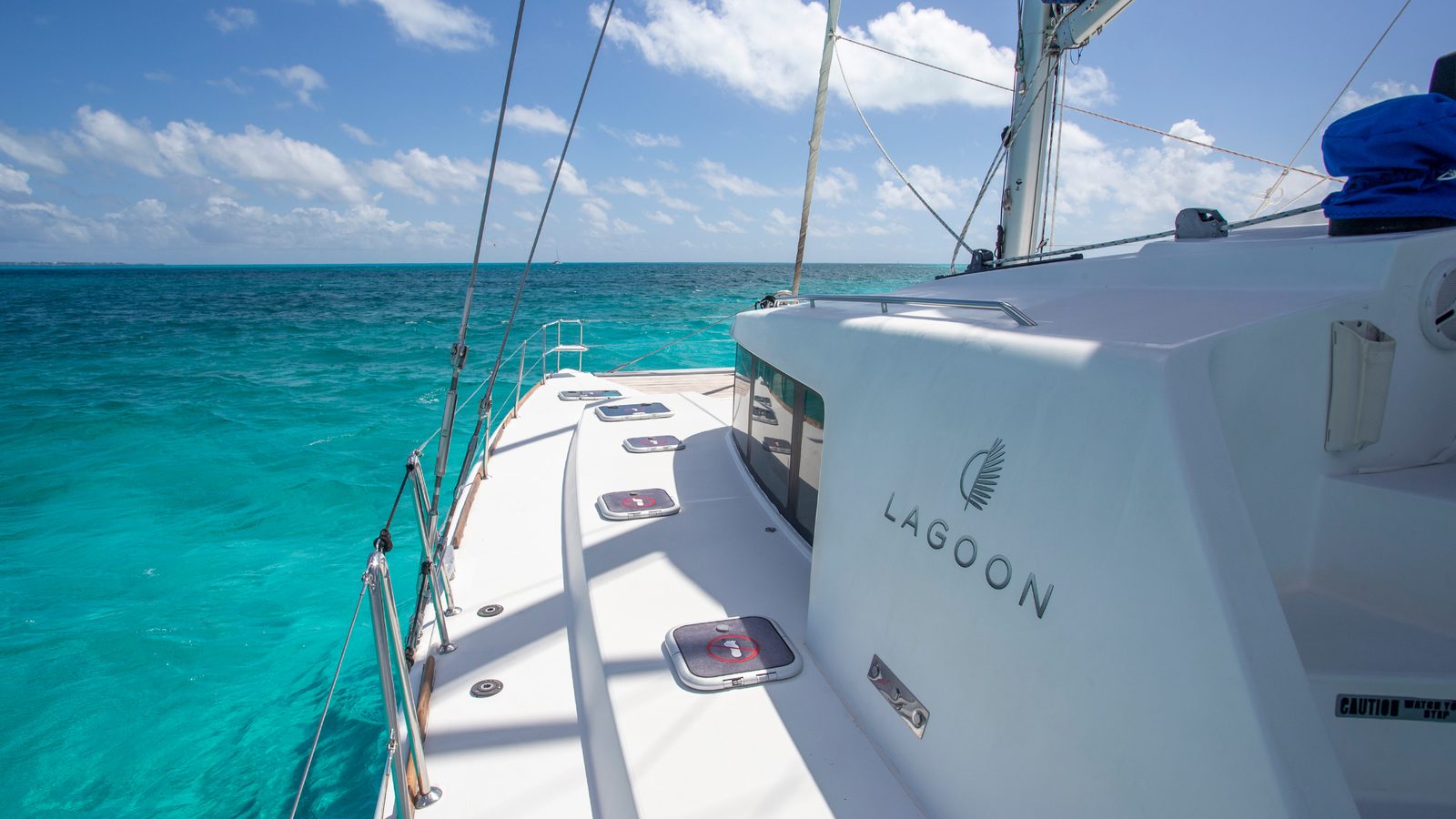The side deck walking forward to the bow