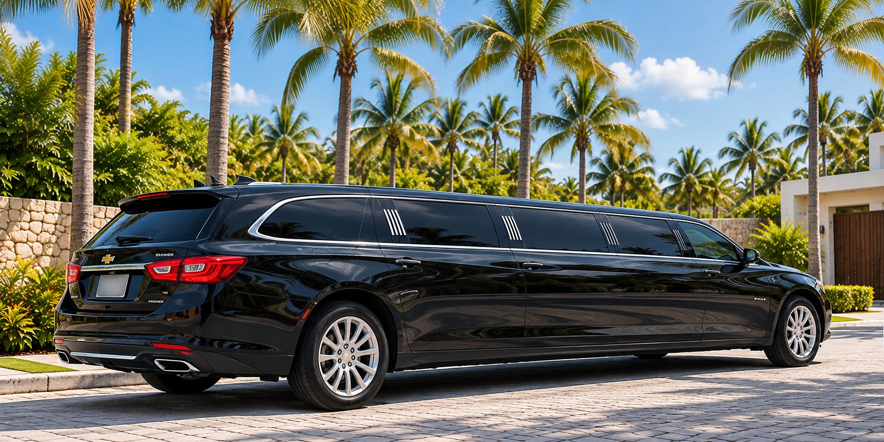 The black Malibu limousine seen from behind