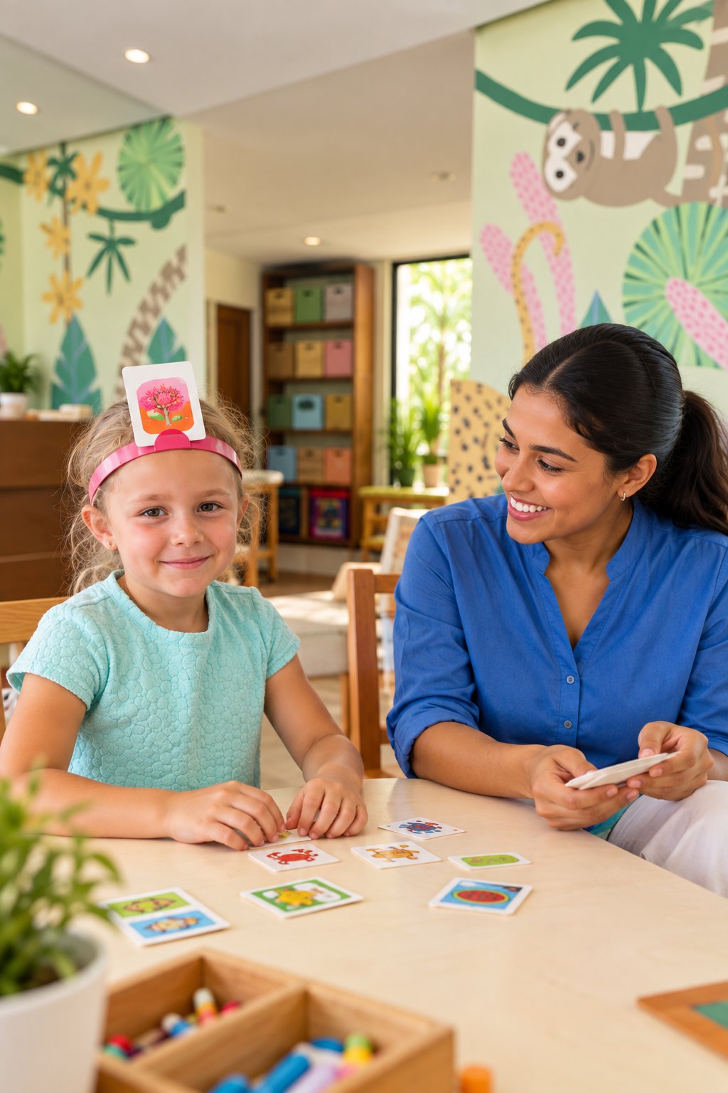 A memory card game at the villa