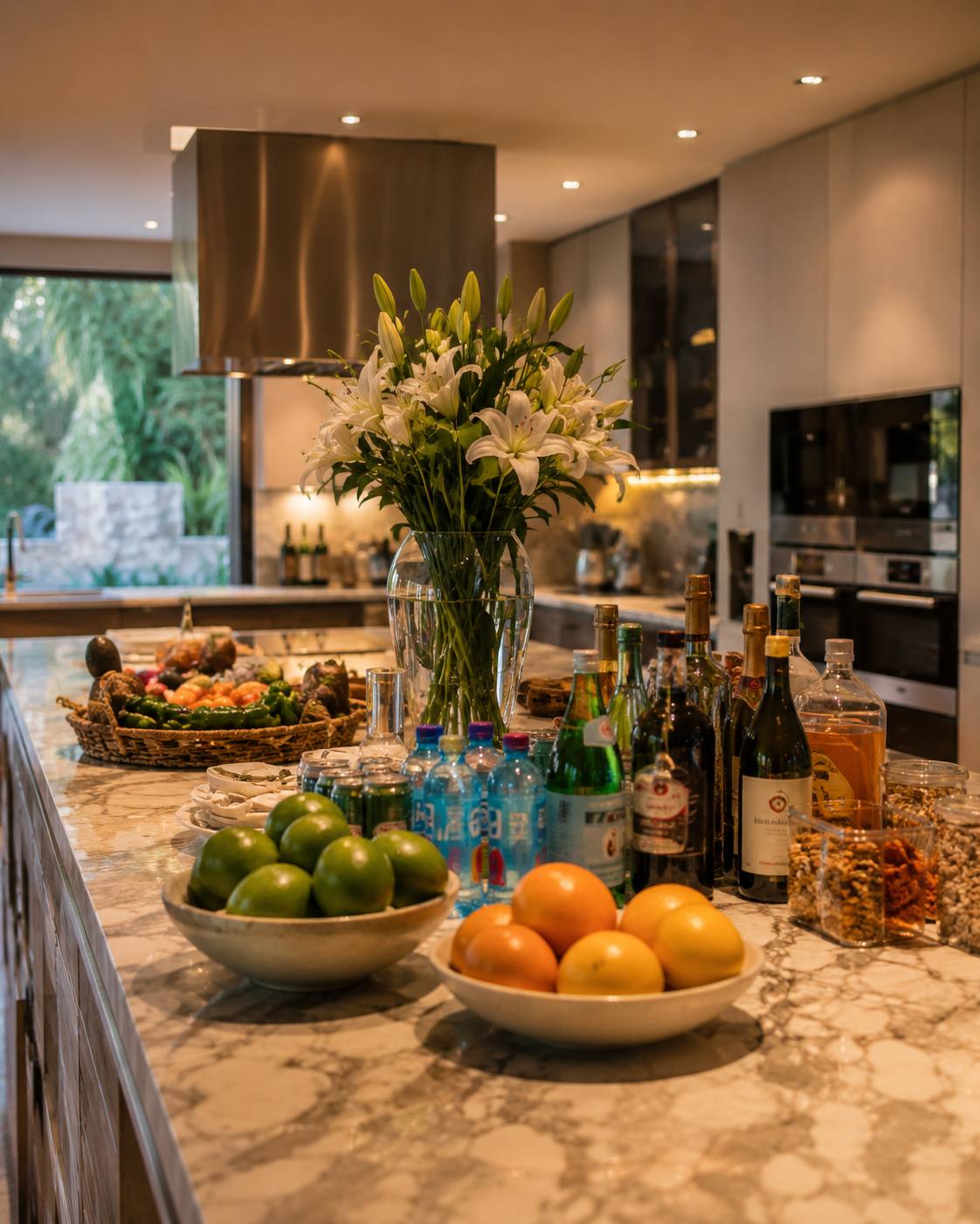 A villa kitchen stocked before arrival
