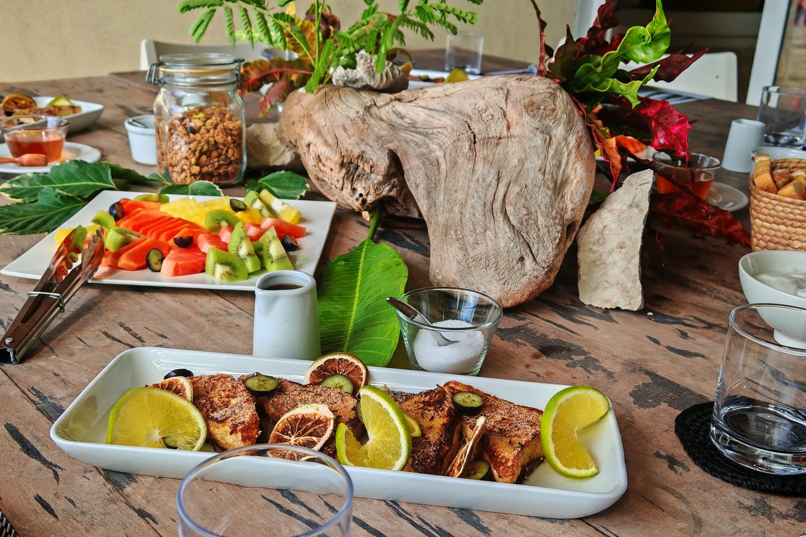 Breakfast laid out on the villa table