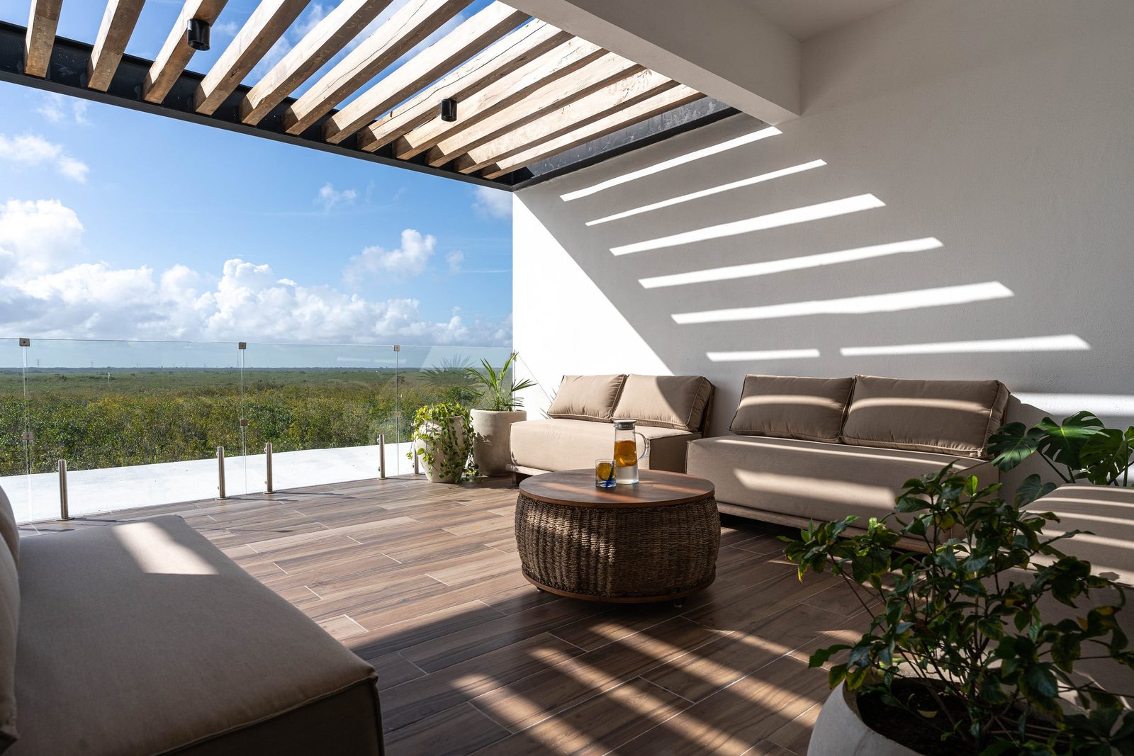 Rooftop lounge with views over the jungle