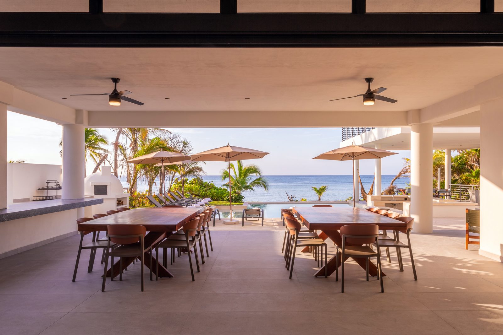 Covered dining area open to the sea
