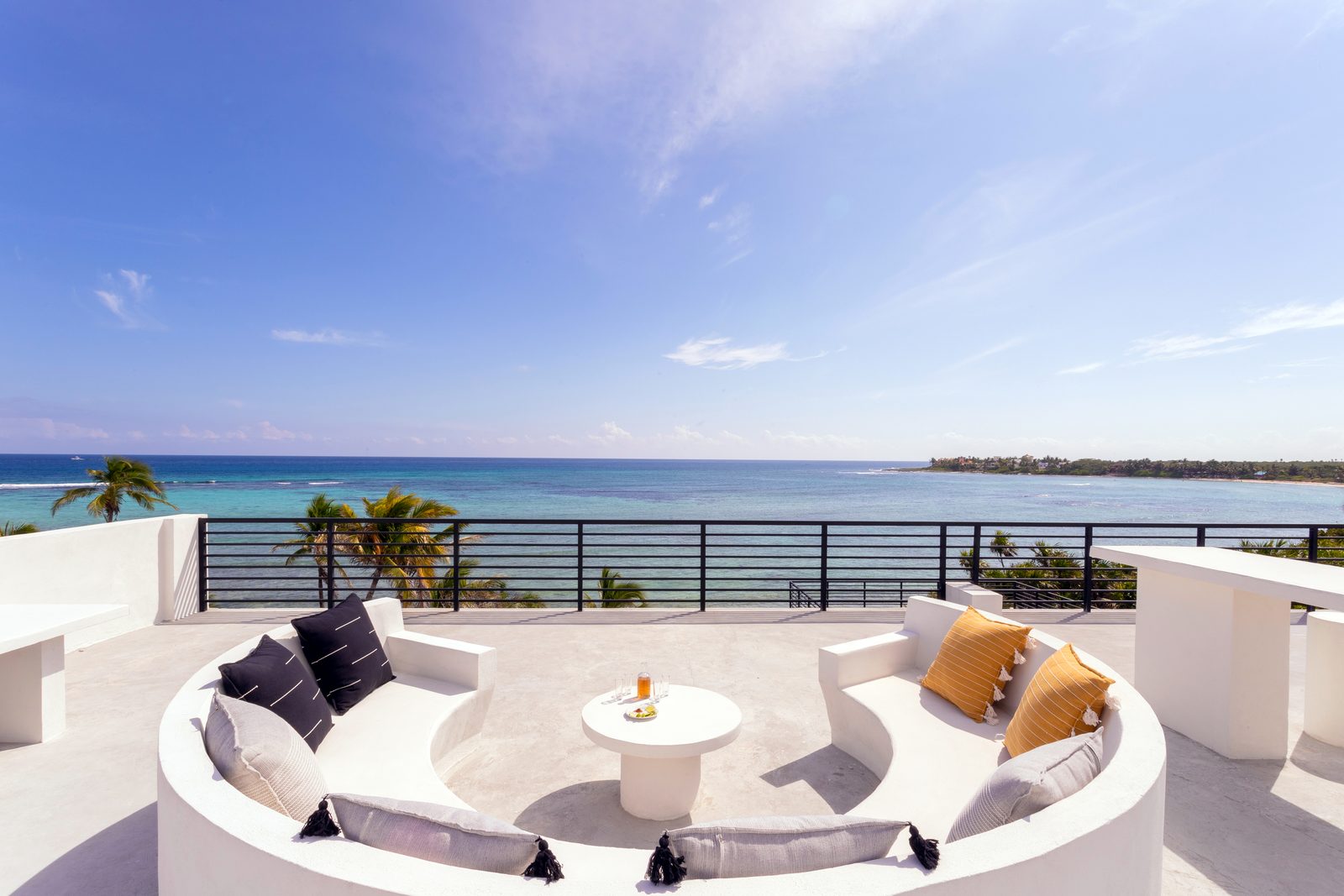 Rooftop lounge with a view of the sea