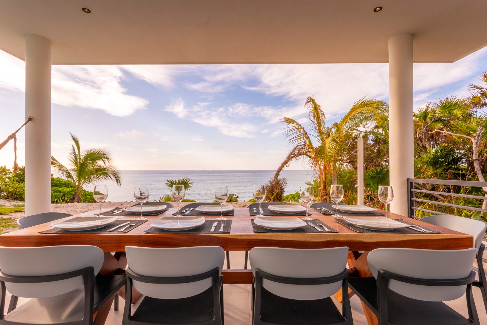 Dining table set by the sea