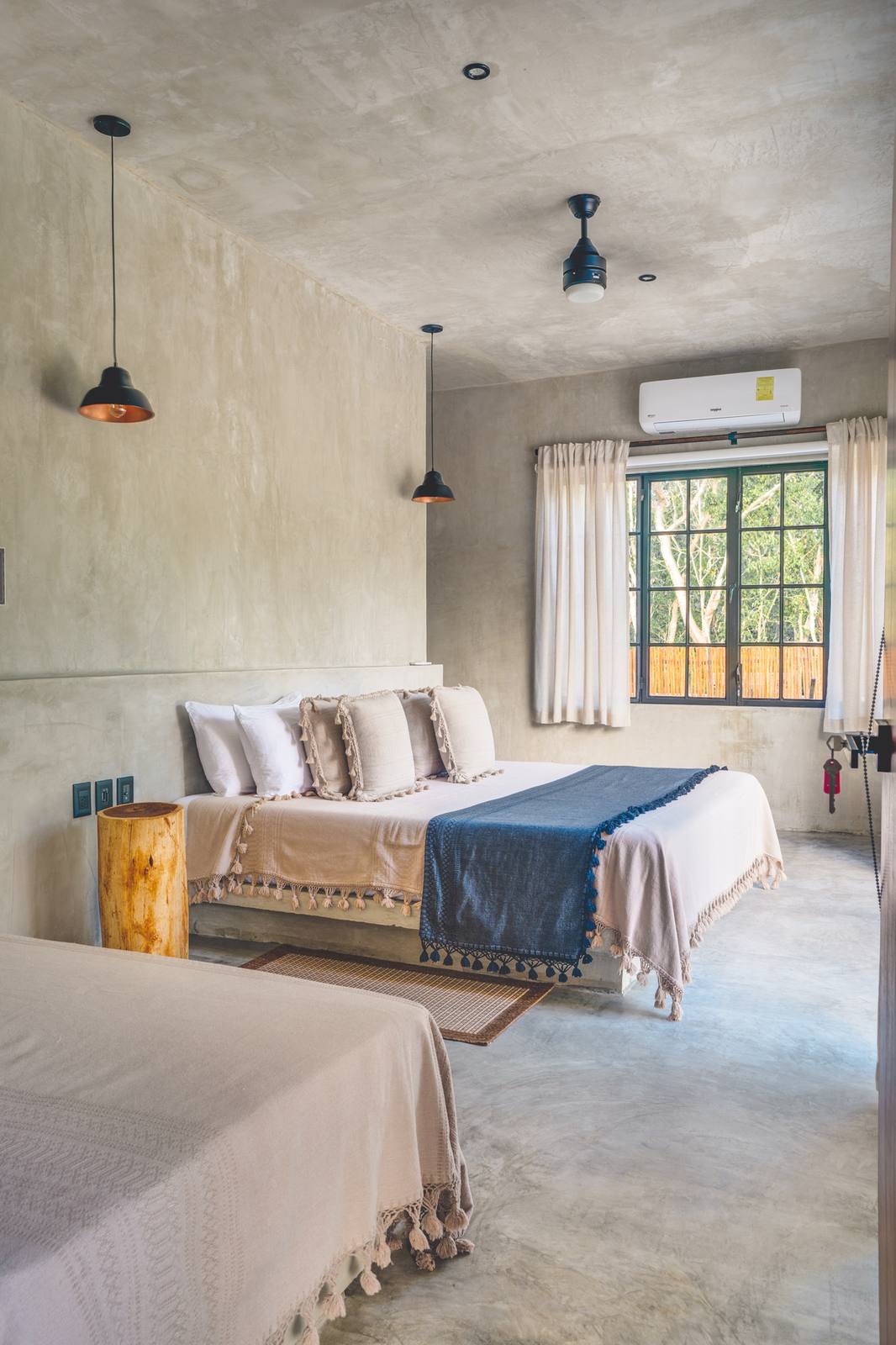 A twin bedroom in soft light