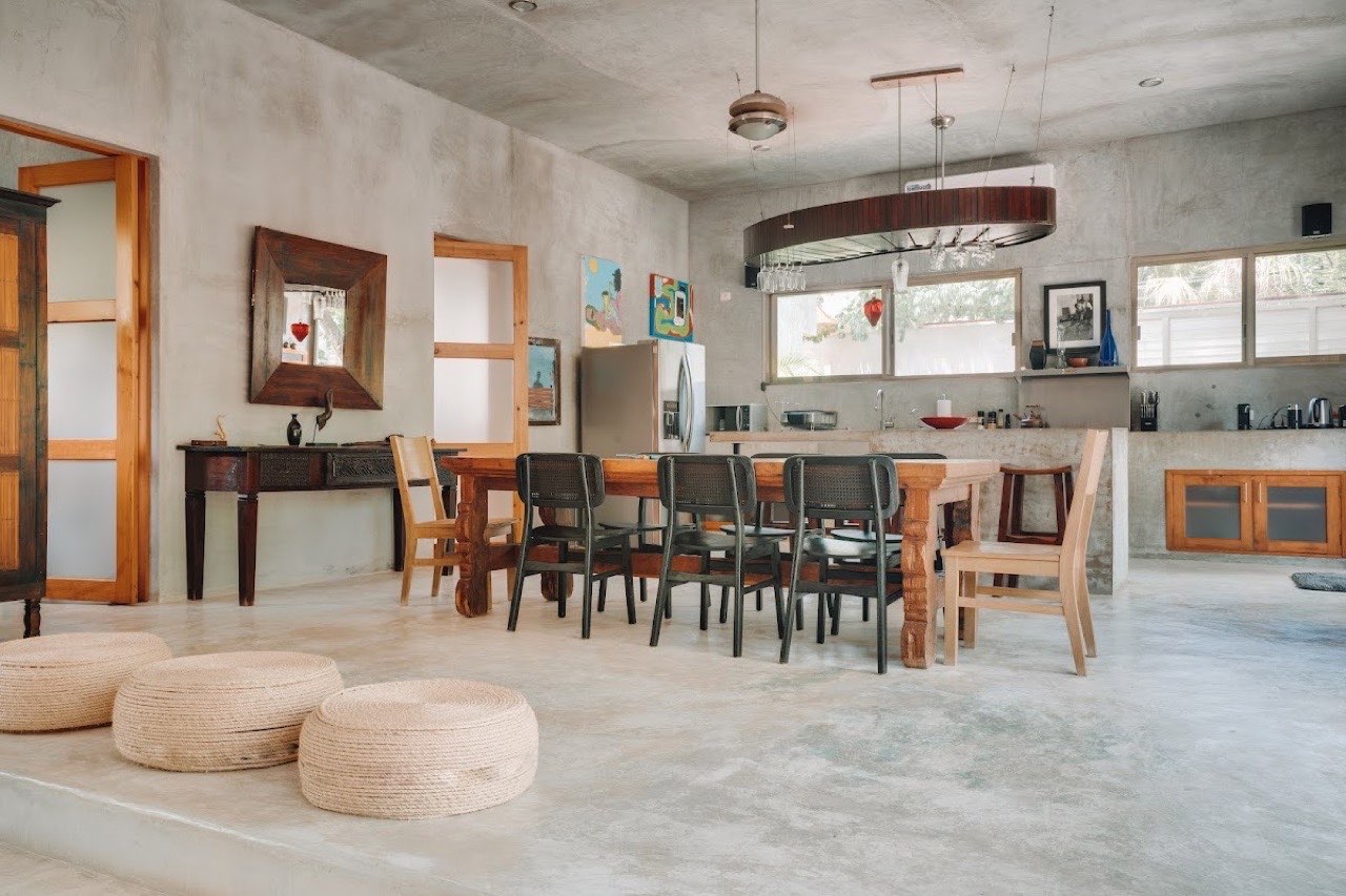 The dining room and kitchen in one open space