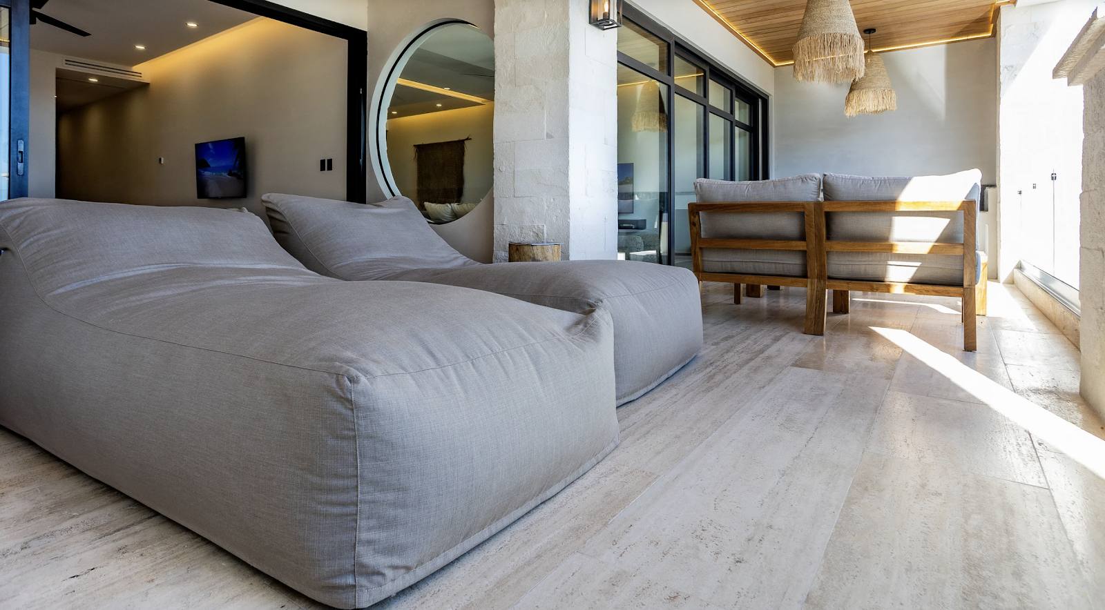 Oversized bean bags in the lounge