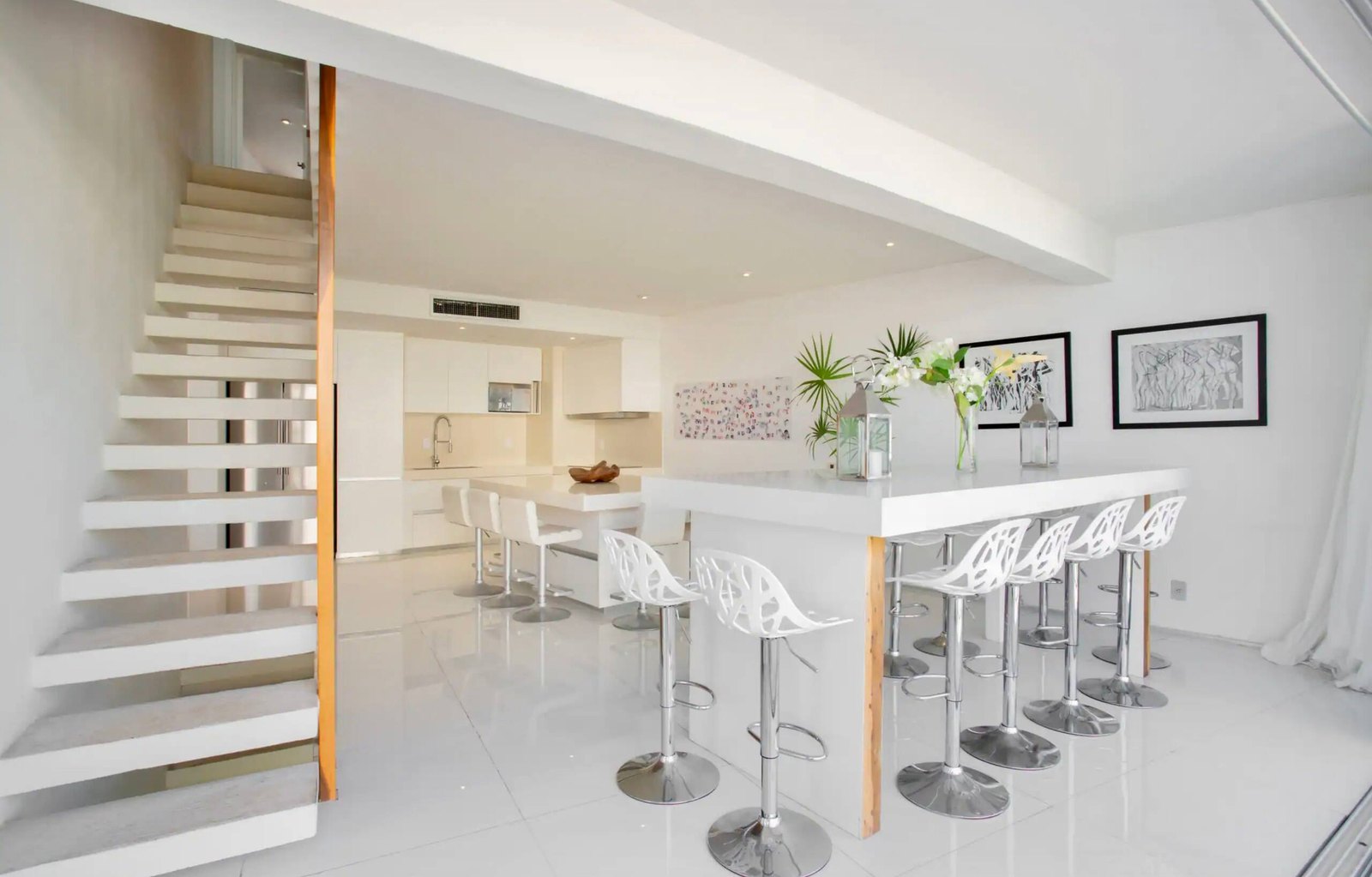 Kitchen and bar under natural light