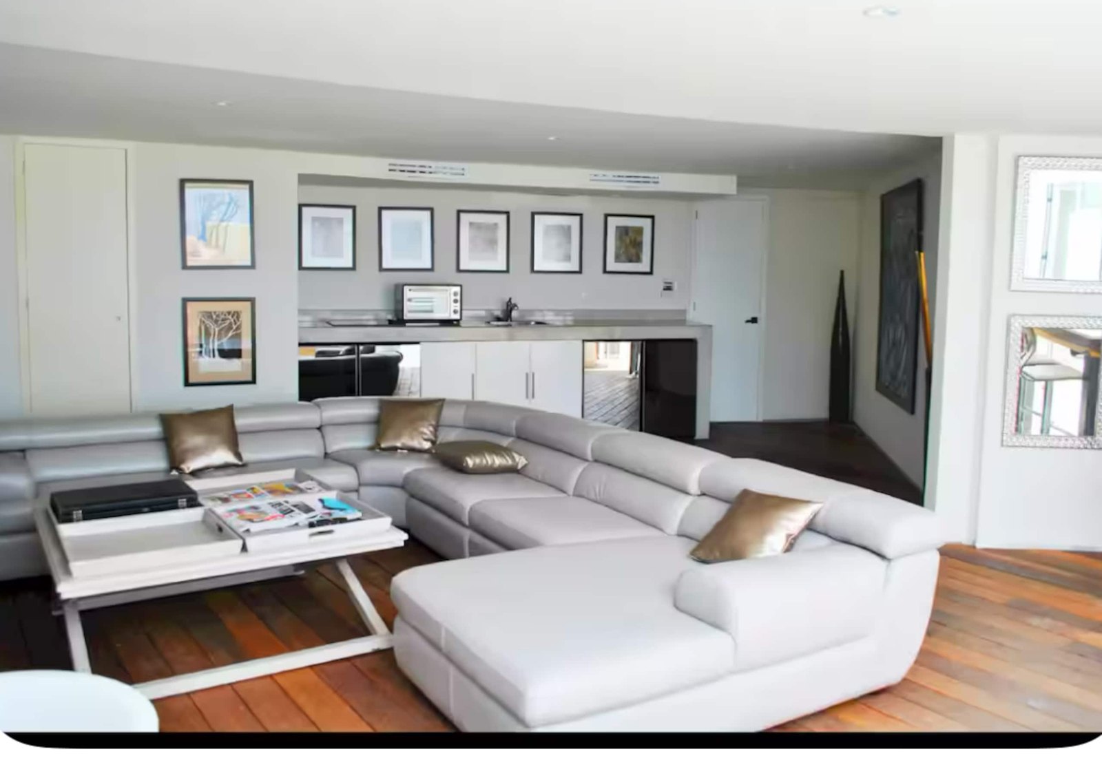 Lounge with a white sectional sofa