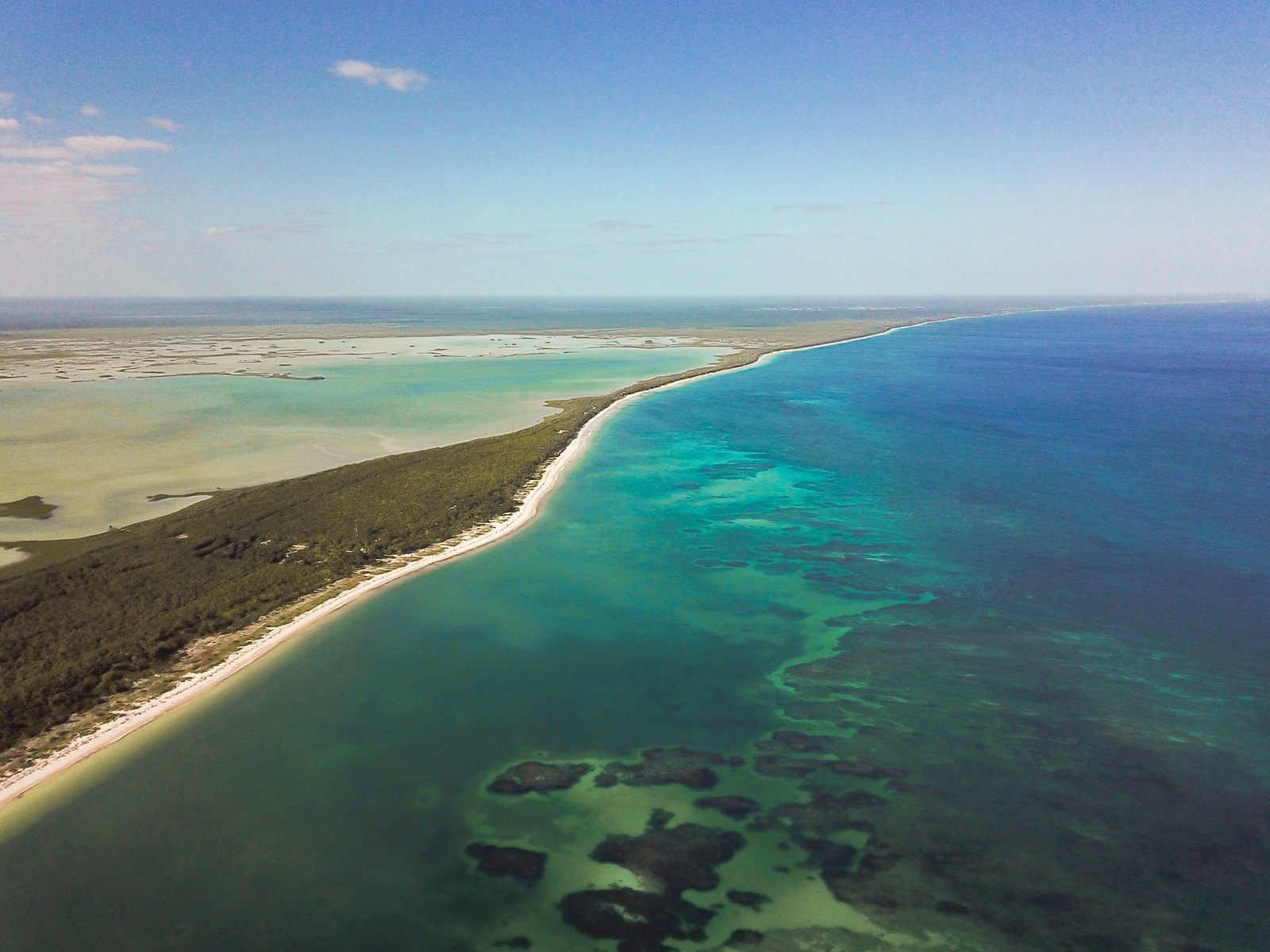 The Sian Ka'an coast from the air: reef, beach, jungle and lagoons